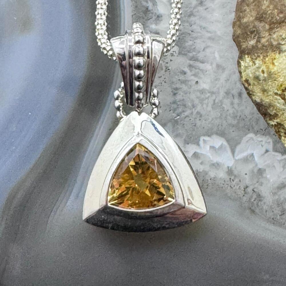 Carolyn Pollack Sterling Silver Triangle Faceted Citrine Pendant With Necklace
